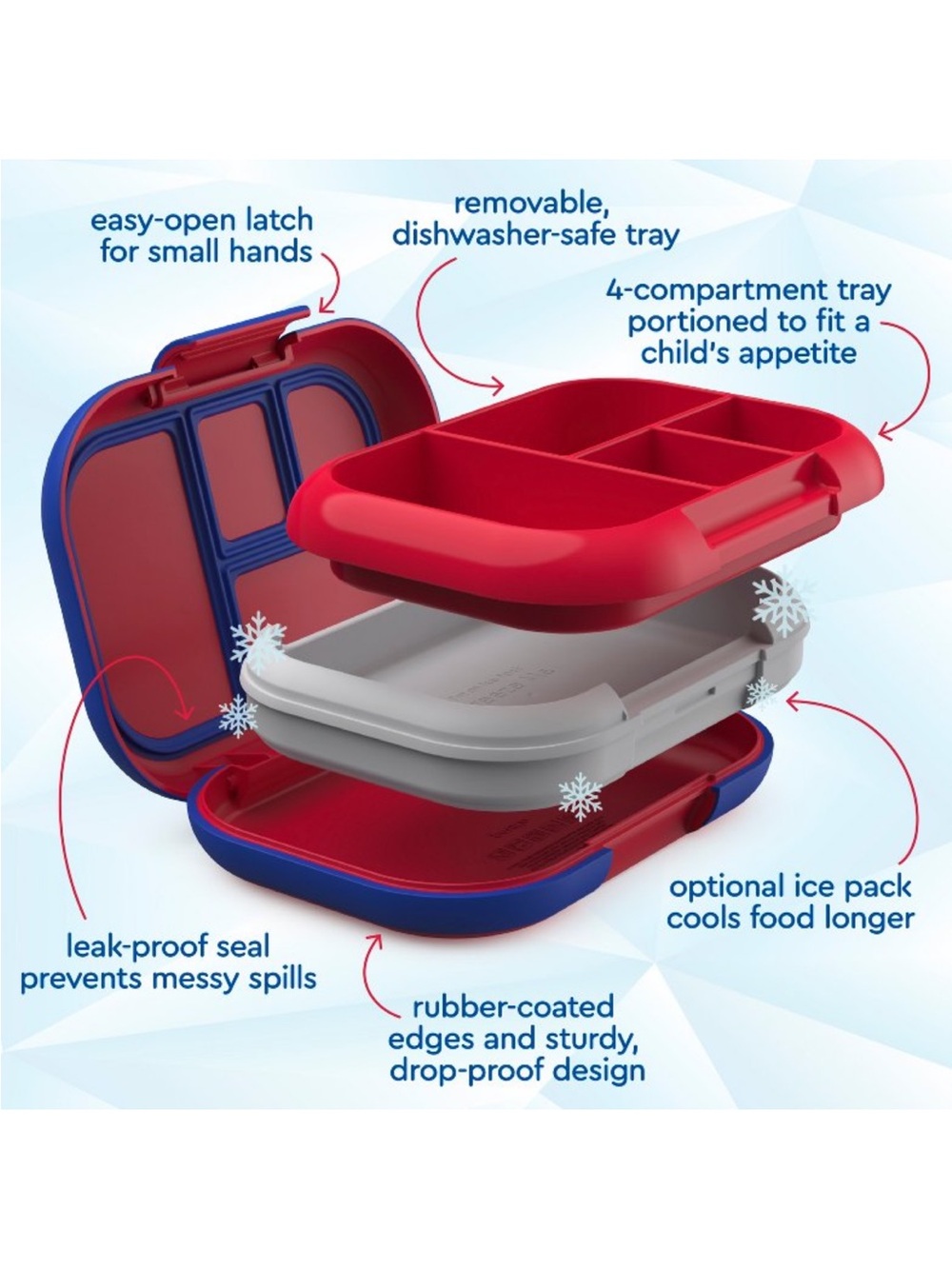 Bentgo Kids Chill School Lunch Box 4 Compartment Removable Ice Pack Red/Royal